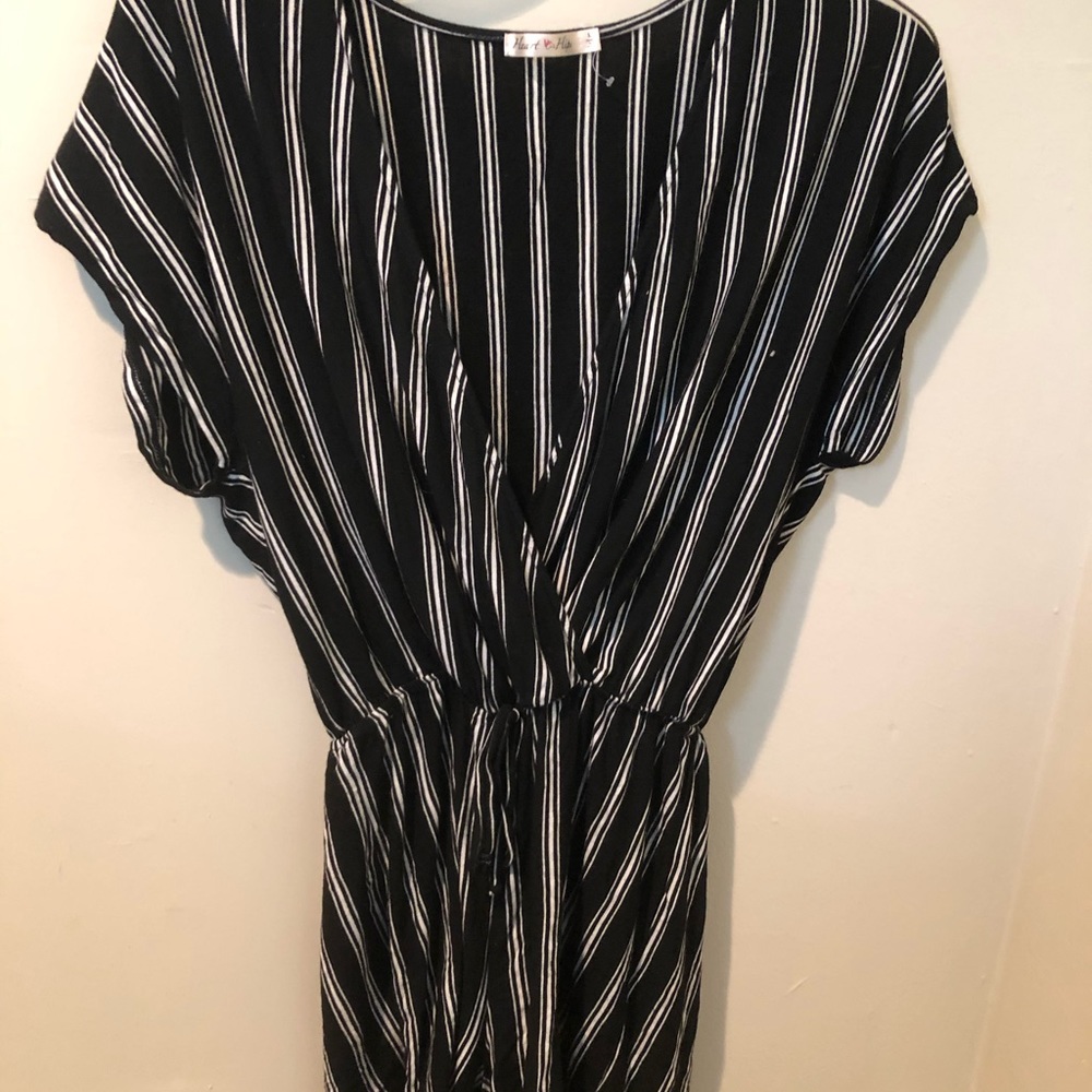 Black and White striped V-neck romper